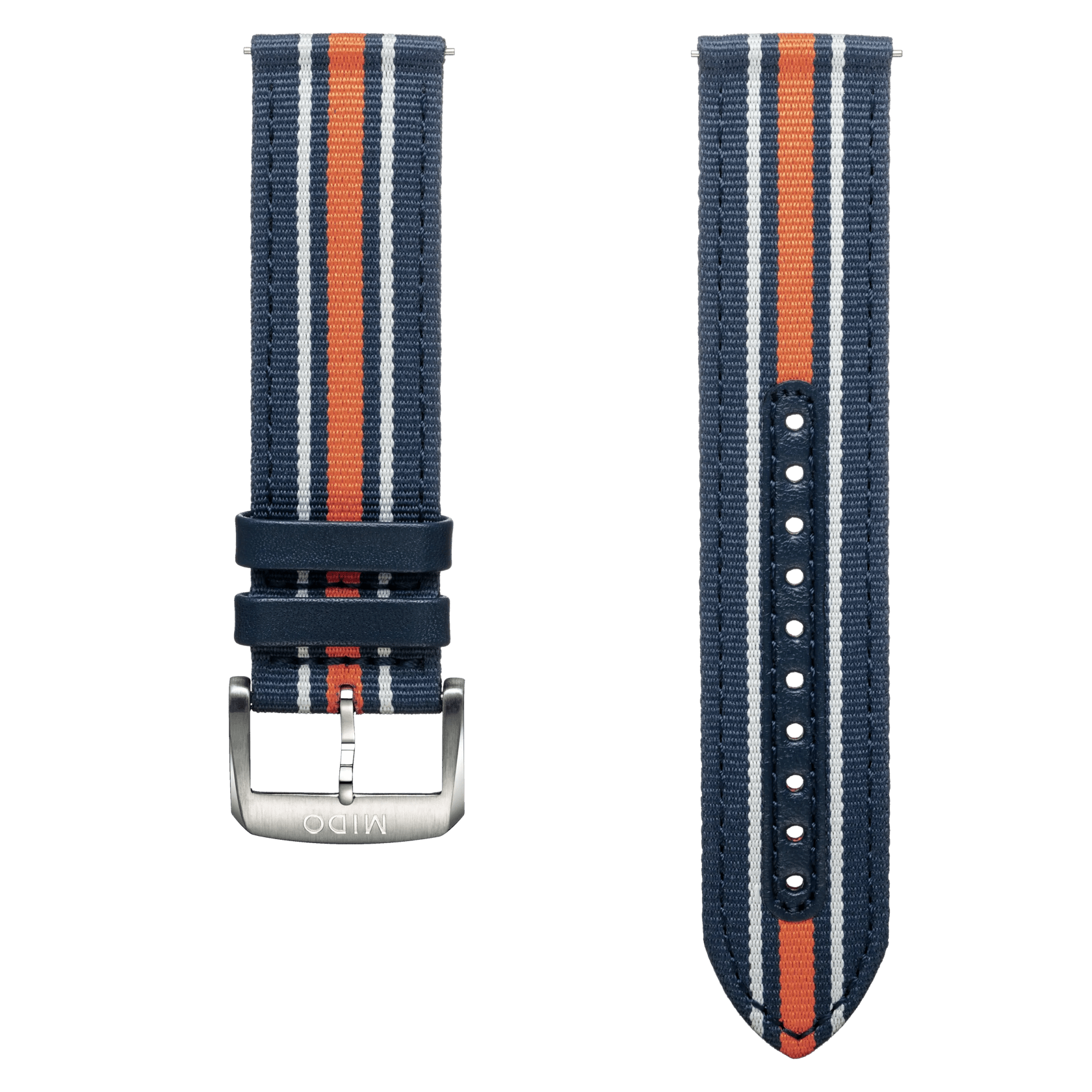 Blaues und organgefarbenes Textil-Armband 22mm