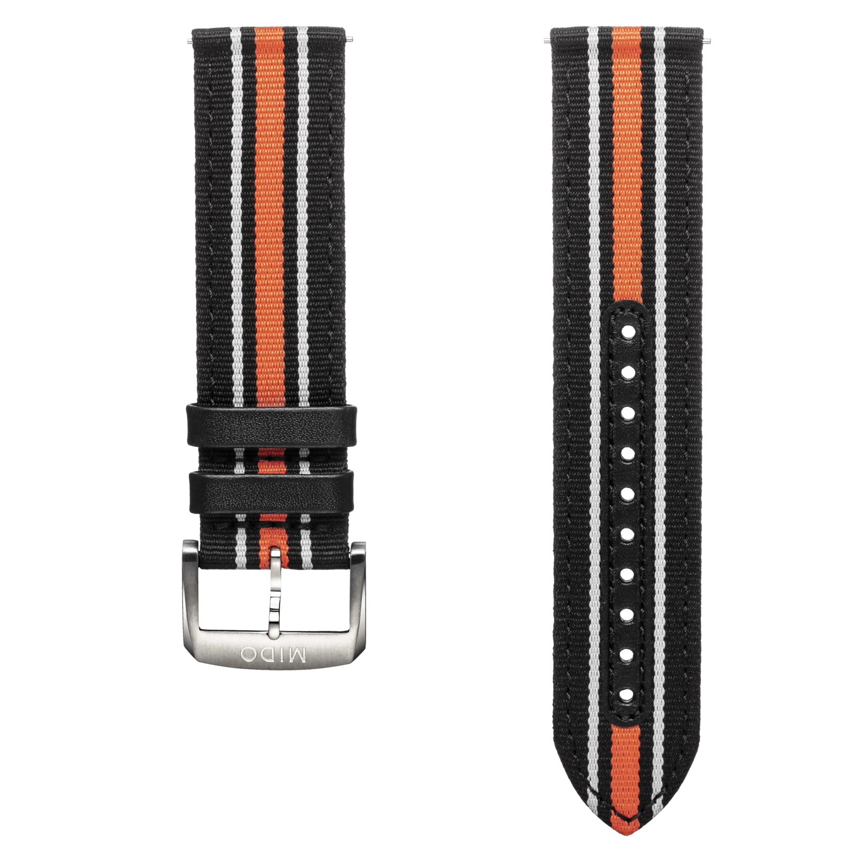 Schwarzes und organgefarbenes Textil-Armband 22mm