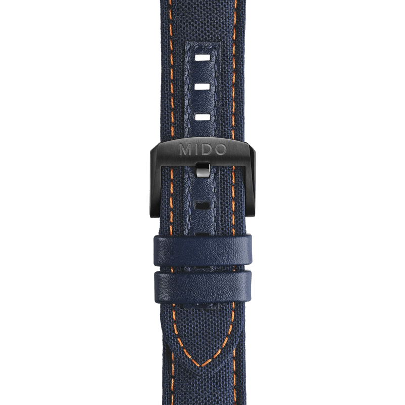 MIDO Multifort TV Big Date blue fabric and leather strap 22mm