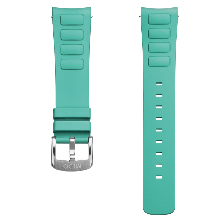 MIDO Multifort TV Big Date turquoise rubber strap 22mm